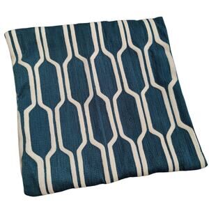 West Elm Blue Ivory Crewel Honeycomb Pillow Cover Case 18 x 18in Square Button